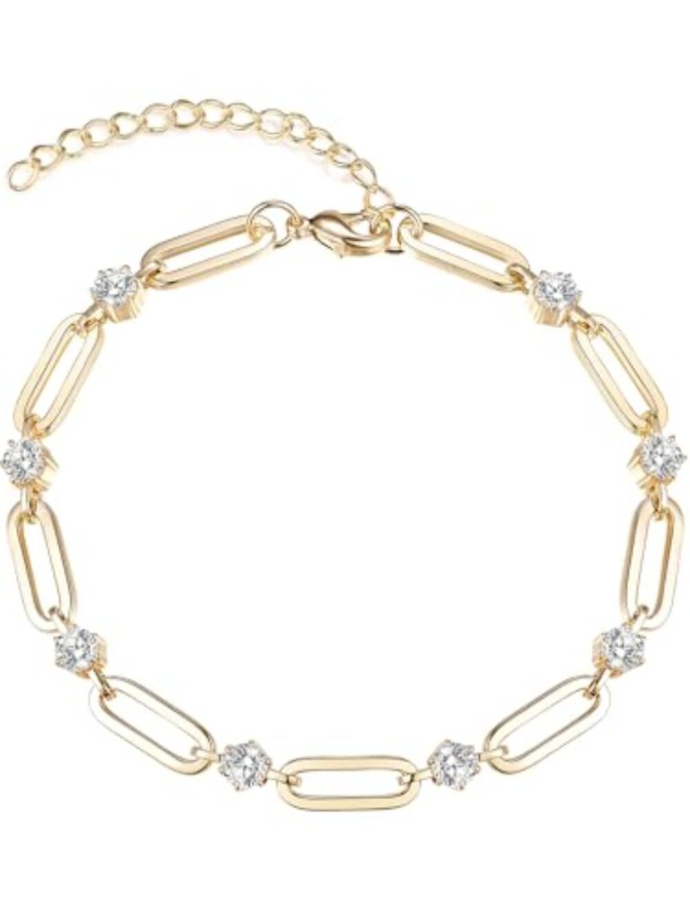 New - Paperclip Bracelet for Women Couple Bracelets with CZ Chain Strand Jewelry